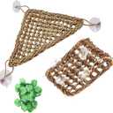 Tfwadmx 2 Pack Bearded Dragon Hammock, Reptile Climbing Decor, Lizard Lounger 100% Natural Seagrass Fabric Hammock for Reptiles, Geckos, Anoles, Iguanas, Hermit Crabs, Triangular (2 pcs Climbing pet Hammock + large leaf)