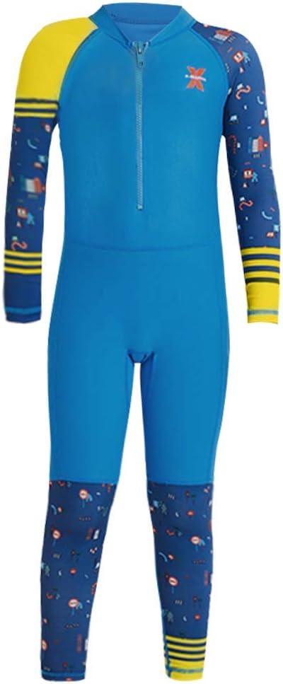 IDOPIP Kids Boys Girls Color Block One Piece Swimsuit Swimwear Long Sleeve Rash Guard Sunsuit Wetsuit Beachwear Bathing Suit (5-6 Years)