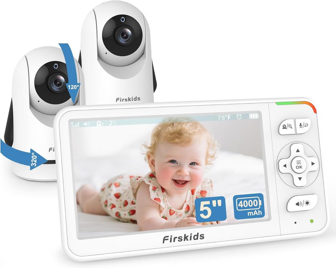 5" Baby Monitor with Dual Cameras and Audio - Secure No Wi-Fi Pan-Tilt-Zoom 2 Cameras32H Battery2-Way TalkTemperature SensorAuto Night Vision - Ideal for Babies, Elderly, Nursery Monitoring