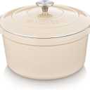vancasso 2.5 QT Enameled Cast Iron Dutch Oven with Stainless Steel Knob Lid  Small Non-Stick Casserole for Steaming, Baking, and Roasting  Cream Color