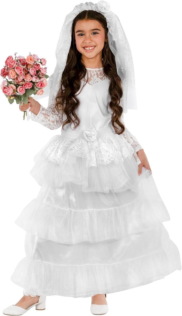 Morph Bride Costume For Girls, Bride Costume Kids, Wedding Dress Costumes For Girl, Halloween Costumes For Girls (Large)