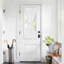 NICETOWN Sheer Door Curtain for Windows, Light Filgtering French Door Curtain Self Adhesive Window Blind for Patio Sidelight Cover Tie Up Shade, W26 x L50 in, 1 Panel, Pure White
