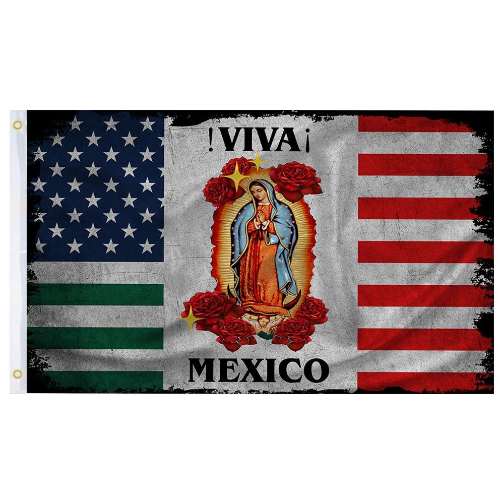United States and Mexico 3x5 Ft,Viva Mexico Mexican US American Flag Poster Banner Sign for Indoor Outdoor Decoration