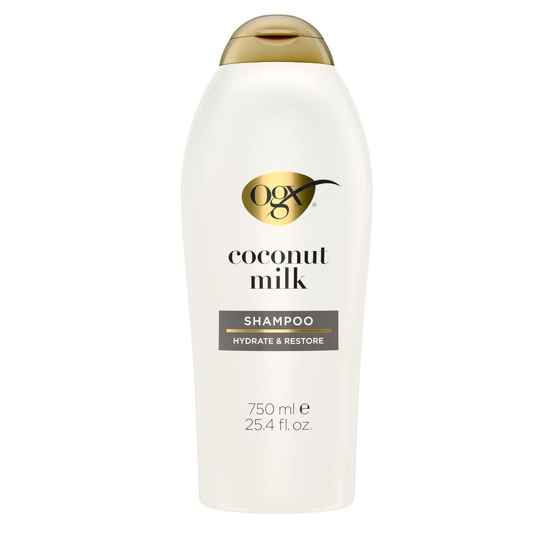 OGX Nourishing + Coconut Milk Shampoo, Hydrating & Restoring Shampoo Moisturizes for Soft Hair After the First Use, Paraben-Free, Sulfate-Free Surfactants, 25.4 fl. oz