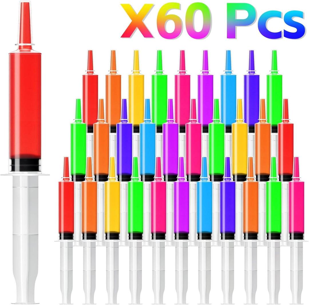 60 Pack Jello Shot Syringes - 30ml/1oz Plastic Syringe with Tip Cap for Liquid BPA-Free, Capacity Resuable Jelly Shot Suringes for Halloween Christmas Thanksgiving Party