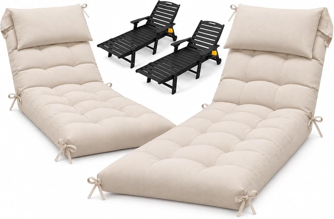 2 Pack 76 x 22 x 4.7" Waterproof Chaise Lounge Chair Cushion Outdoor 9#