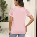 Minetom Women's Lace Short Sleeve Tops Henley Shirts Business Casual Blouses Summer Tops (Pink, L)
