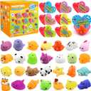 SURCVIO 28 Pack Valentine Mochi Squishies Gifts for Kids, Greeting Cards and Animal Mochi Squishies Filled Heart-Shape Box Kawaii Squishies Stress Relief Fidget Toys Classroom Exchange Party Favors