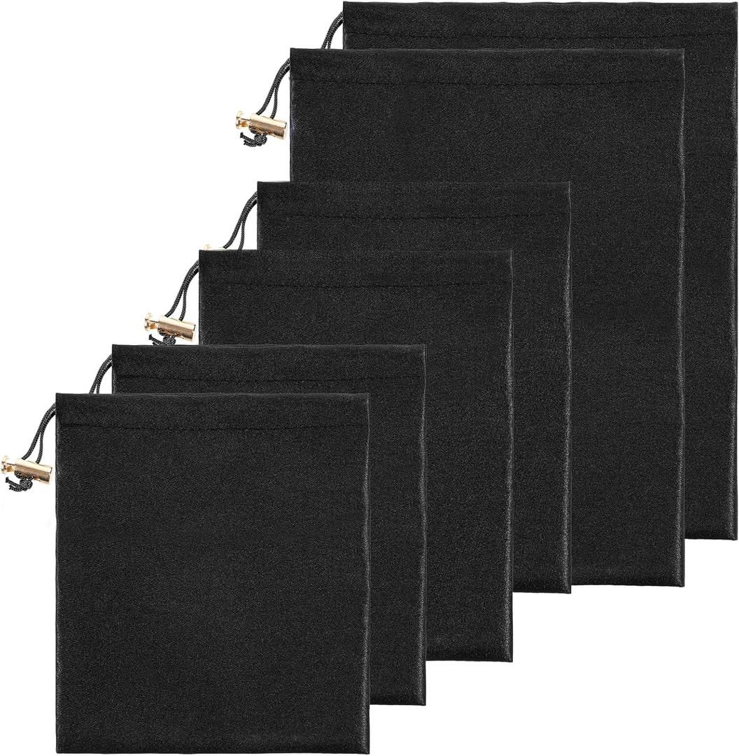 Toy Storage Bags, 6 Pcs Quality Satin Silk Drawstring Pouch Adjustable Microfiber Toy Organizer Bags Gift Bag Foldable Ditty Bag for Women Men Toys Underwear Sunglasses Cosmetic (3 Sizes Black)