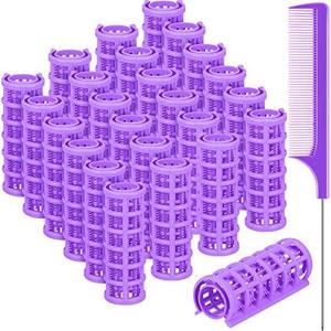 Syhood 24 Pcs Snap Hair Roller, Small Plastic Rollers Curlers with Rat Tail Comb for Long Short Hair Styling Tool(0.79 x 2.67 Inch,Purple)