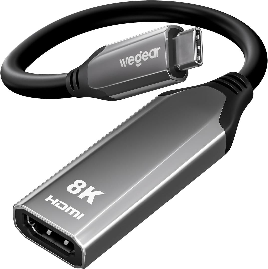 USB C to HDMI Adapter 8K@60Hz, Type C to HDMI Converter 4K@144Hz [Thunderbolt 3/4 Compatible] - Supports 48Gbps, HDR10, Dolby Vision, Adapter for iPhone 16/15, S23, Laptops, Tablets