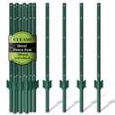 10 Pack Metal Fence Posts, 5ft Heavy Duty U-Post, Green Garden Stakes, No-Dig Post Anchors for Wire Fences, Temporary Fencing, Electric Fence, and Corner Support
