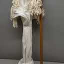 AMMSUN Boho Fringe Umbrella Outdoor Patio, 6.5ft UPF50+ Picnic Umbrella with Tassels with Steel Pole and Push Button Tilt, Antique White