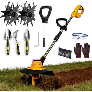 Cordless Tiller Cultivator Compatible with Dewalt 20V MAX Battery, Electric Garden Tiller w/360 RPM, 9In Tilling Width & 7In Depth, Rototiller for Lawn/Soil Cultivation (Battery Not Included)