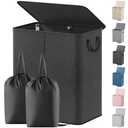 Lifewit Double Laundry Hamper with Lid and Removable Laundry Bags, Large Collapsible 2 Dividers Dirty Clothes Basket with Handles for Bedroom Laundry Room Closet Bathroom College, 155L Black