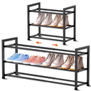 3-Tier Expandable Shoe Rack for Closet 18"-33" Adjustable Shoe Rack for Small Space, Small Shoe Organizer for Front Door, Sturdy Metal, Black