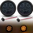 TMH 2pcs 4 Inch 12 Super Bright LED Tail Turn Signal Indicator Light Marker Smoked Lens Amber Assembly Rubber Mount Grommet for Trucks Trailers