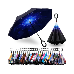 SIEPASA 49/56 Inch Inverted Reverse Upside Down Umbrella, Extra Large Double Canopy Vented Windproof Waterproof Stick Golf Umbrellas with C-shape Handle.