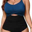 CICIDUDU Women's Plus Size One Piece Swimsuit with Ruching Tummy Control Bathing Suit Cutout Twist Front Swimwear (Black, XXL)