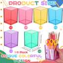 18 Pack Colorful Clear Acrylic Pen Holder Acrylic Square Pencil Organizer Rainbow Colors Pencil Holder Makeup Brush Holder Desk Pencil Cup Stationery Organizer for Desk Dorm Home Office Supply