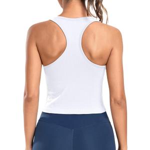 ATTRACO Workout Tank Tops for Women with Built in Bra Ribbed Seamless Yoga Tanks Tight Fit (8, White)