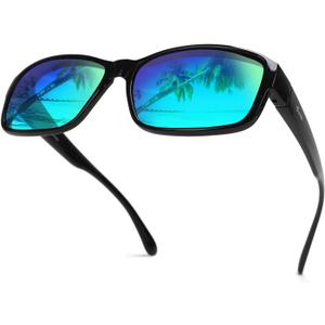 yodo Fit Over Glasses Sunglasses with Polarized Lenses for Men and Women, Green Mirrored Lens/ Black Frame