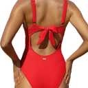 BERLOOK One Piece Swimsuit Women Tummy Control Ribbed Retro Bathing Suits Contrast Trim Knotted Sexy Slimming Swimwear (Red, L)