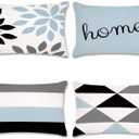 YeeJu Set of 4 Geometric Decorative Throw Pillow Covers Cotton Linen Square Cushion Covers Outdoor Couch Sofa Home Pillow Cases 12x20 Inch