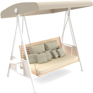 Outdoor Swing Canopy Replacement Top Cover, Universal Patio Swing Covers 3 Seater, Waterproof Replacement Canopy Outdoor Furniture Cover for Garden Patio Porch Hammock (Beige, Large)