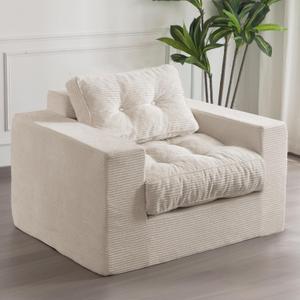 MAXYOYO Living Room Chair for Adults, Upholstered Floor Sofa with Armrests, Boneless Chair with Tufted Cushion & Backrest, Sofa in A Box, Bean Bag Couch for Bedroom Living Room, Dorm, Beige (Single)