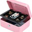 Kyodoled Medium Cash Box with Money Tray,Small Safe Lock Box with Key, Drawer,7.87"x 6.30"x 3.54" Pink