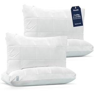 Nuzzle Cooling Adjustable Pillows for Side Sleepers, Luxury Queen Size Set of 4 Bed Pillows Hotel Collection - Best Adjust Height Soft Firm Pillows for Back, Stomach and Side Sleepers