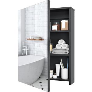 Bathroom Medicine Cabinet, Wall-Mounted Bathroom Vanity with Mirror, Bathroom Medicine Cabinet with Storage Function, Hanging Storage Cabinet, Adjustable Shelves, Black