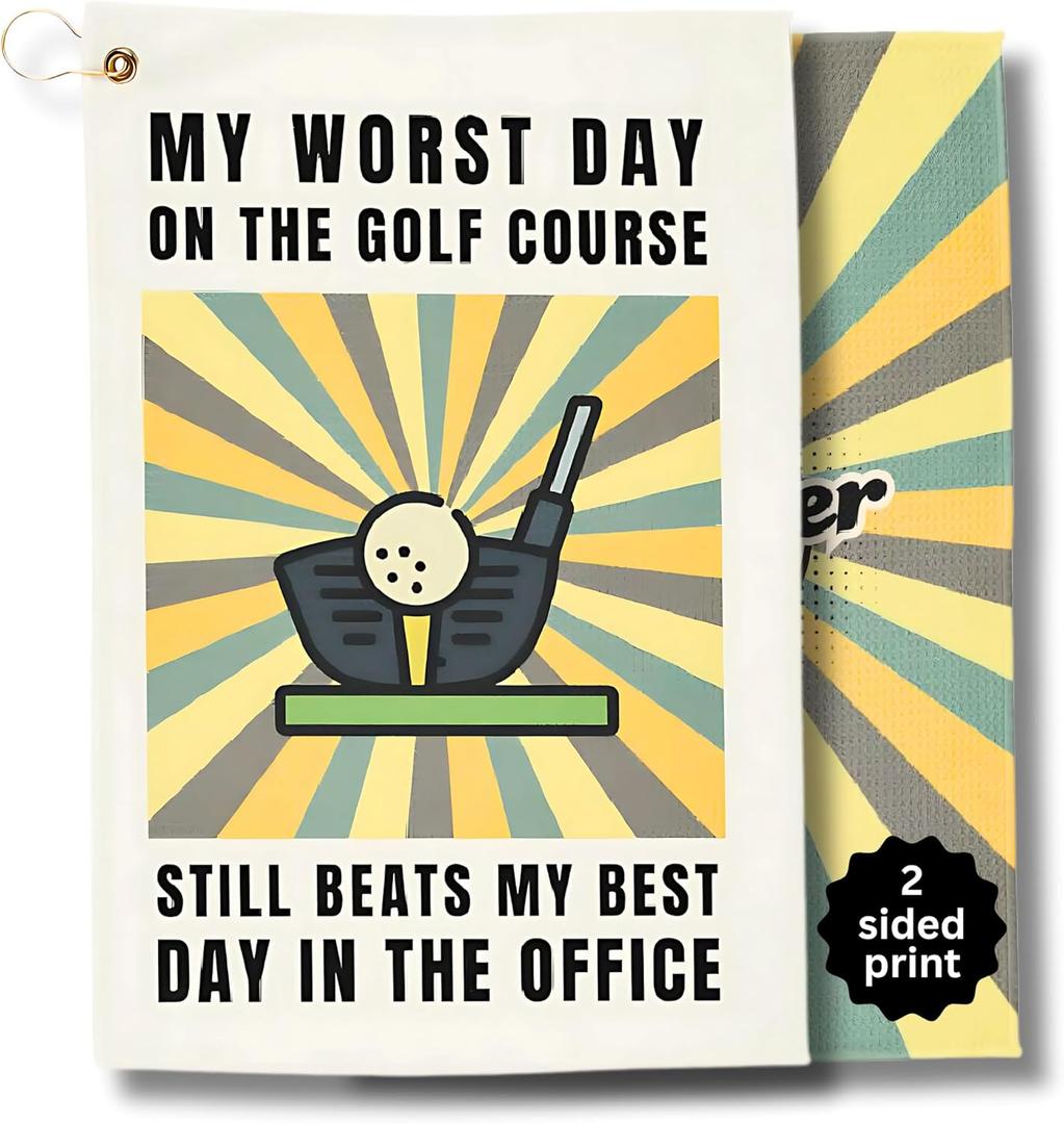Funny Golf Towels- Golf AccessoriesThemed Gag Gifts for Men Who Have Everything, Golf Towels for Golf Bags with Clip for Men, (Office) (Multicolor-1)