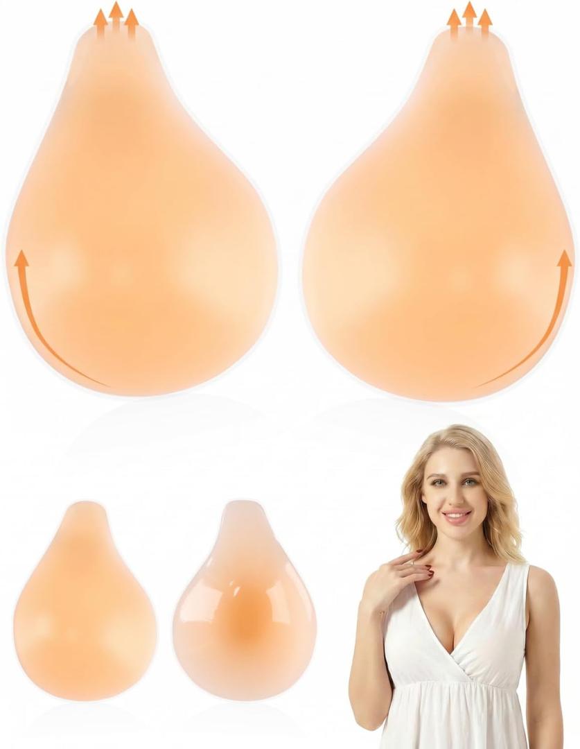 Sticky Bra for Women, Push Up Adhesive Bras, Invisible Backless Strapless Silicone, Spoon Shape Thin Edge (2 Pairs) Size D