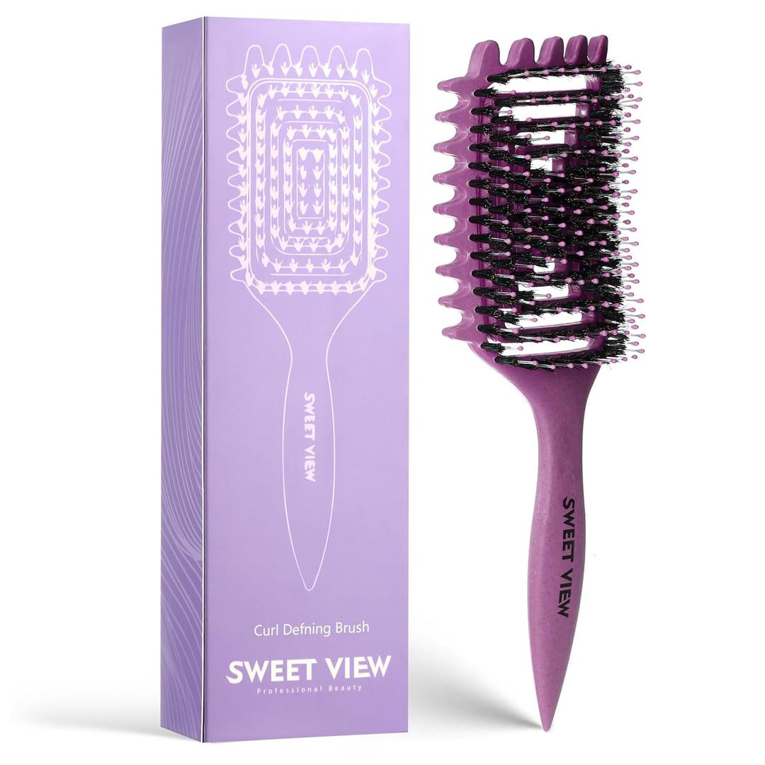 2 x Curly Defining Brush, Tangle-Free Defined Curls, EdgeLift, Volume, Enhancing Waves (Purple)