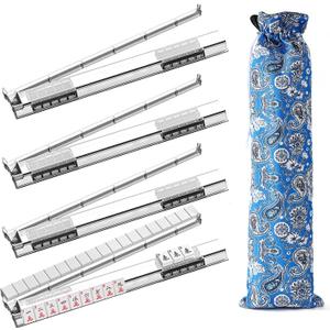 Non-Slip Mahjong Racks with Rotating Pushers & Double-Layer Nylon Bag, 4-Pack Clear Acrylic Mah Jongg Rack, Complete American Mahjong Accessories for Travel & Game Night (Transparent), 17.8 X 3.2 Inches