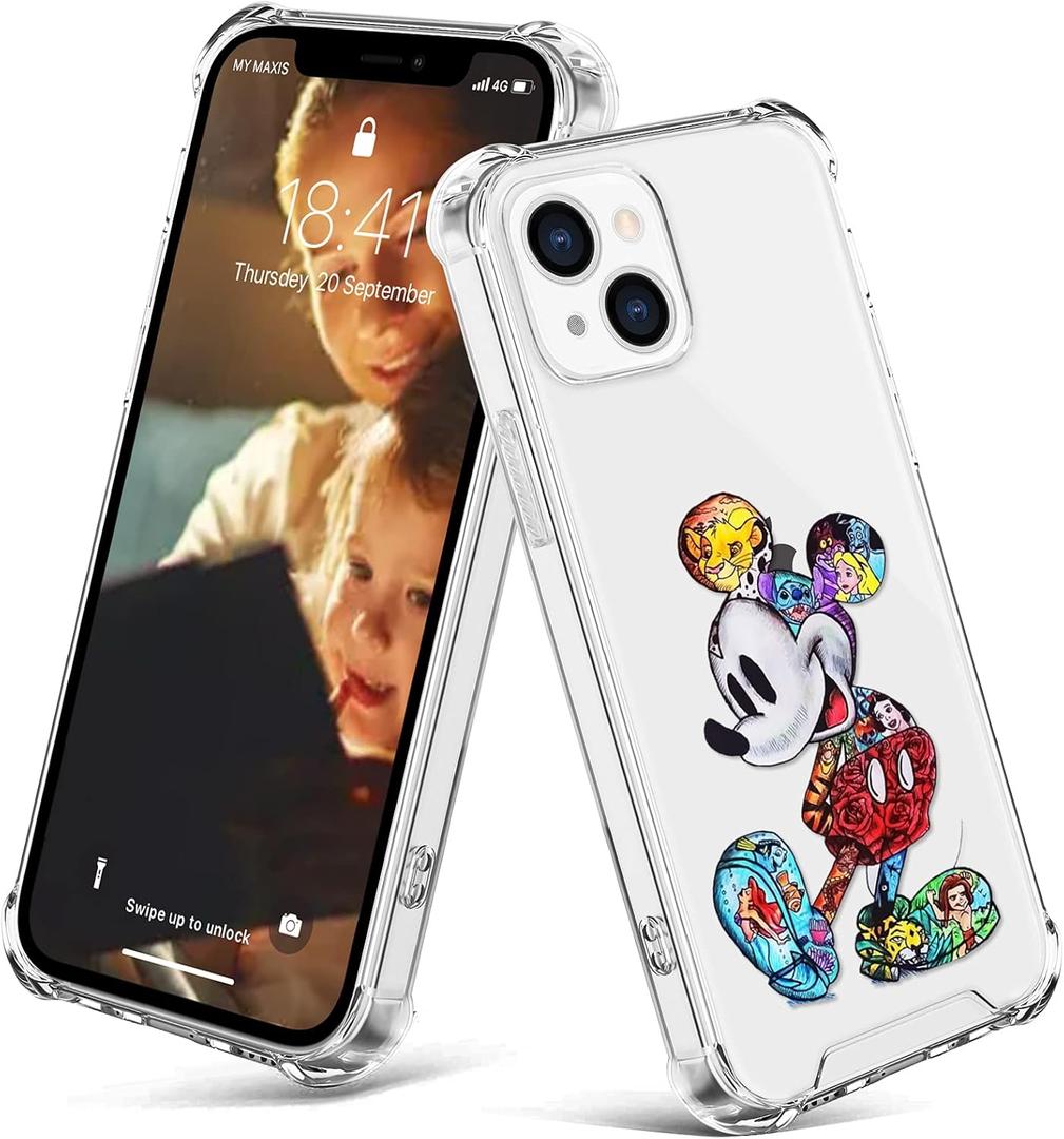 Thin iPhone 16 Pro Case, Mickey Mouse Cartoon Print Crystal Clear Slim Soft TPU Bumper Anti-Scratch Four Corners Cushion Shockproof Protection Hard Back Cover