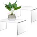 RattanView 2 Pcs 10.5 Inch Large Acrylic Risers Display Stands 5 mm Thick Acrylic Shelf Riser Showcase for Collectibles Jewelry Cupcakes Food Figures Perfume Cabinet (Clear)