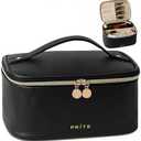 Prite Makeup Bag Portable Cosmetic Organizer with Brush Holder Waterproof Travel Toiletry Bag for Women with Handle and Divider (Black)