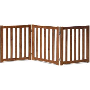 LZRS 3-Panel Wooden Free Standing Foldable Dog Gate Indoor – 24" High,Step-Over Safety Pet Gate for Doorways, Stairs, Hallways, Indoor Dog Barrier for Small to Medium Dogs & Puppies, Oak