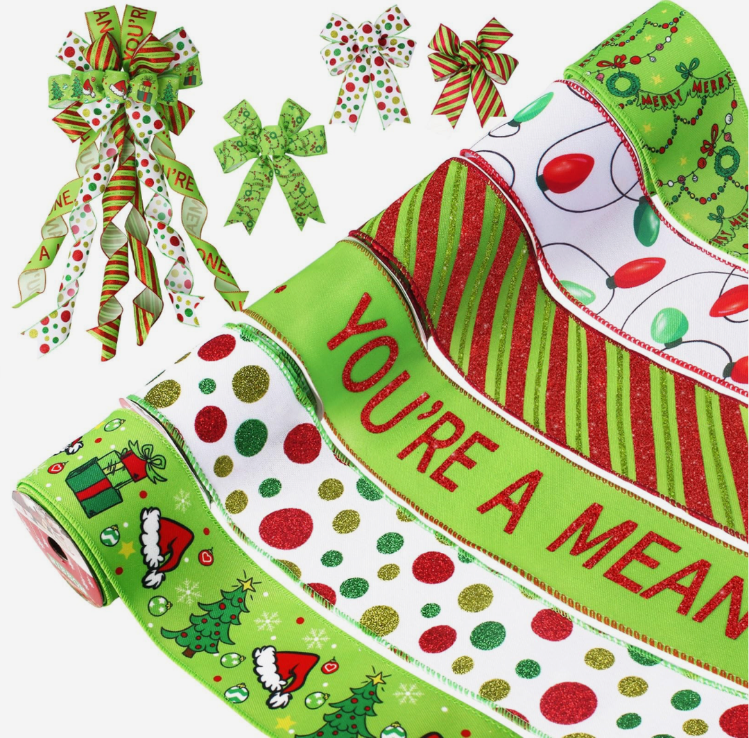 Christmas Ribbon Wired 2.5 inch 5 Rolls 30 Yards Red and Green Christmas Ribbon 