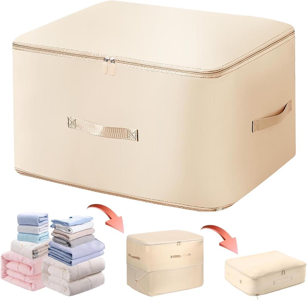 Ultra Space Saving Self Compression Organizer,2025 New Large Capacity Space Saver Storage Bag,Self Compression Heavy Duty Organizer for Comforters (Beige, X-Large, 21x17x24in) (onesize)