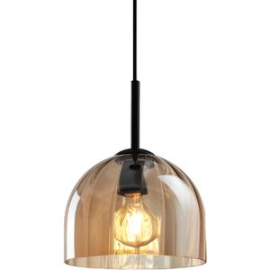 Modern Amber Glass Pendant Lights, Nordic Boho Dome Chandelier, 7.86" Bell Lamp Shape Hanging Ceiling Lighting Fixtures Kitchen Island Dining Room Table, Vintage Lampshade