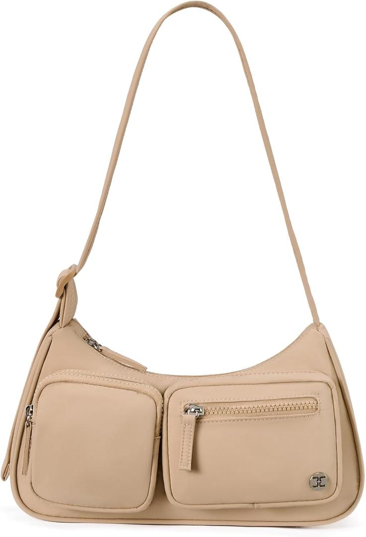 Telena Shoulder Bag Y2K Purse for Women Nylon Crescent Trendy Handbag with Adjustable Strap (1-khaki)