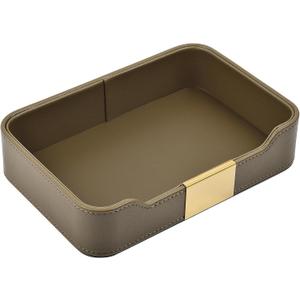 Luxury Leather Valet Tray Desktop Storage Organizer,Bedside Vanity Catchall Tray Nightstand Caddy Holder for Cosmetic, Jewelry, Watch, Keys, Phone, Wallet, Remote Controller, Pen, Olive Green (8.5" x 5.8" x 1.9")