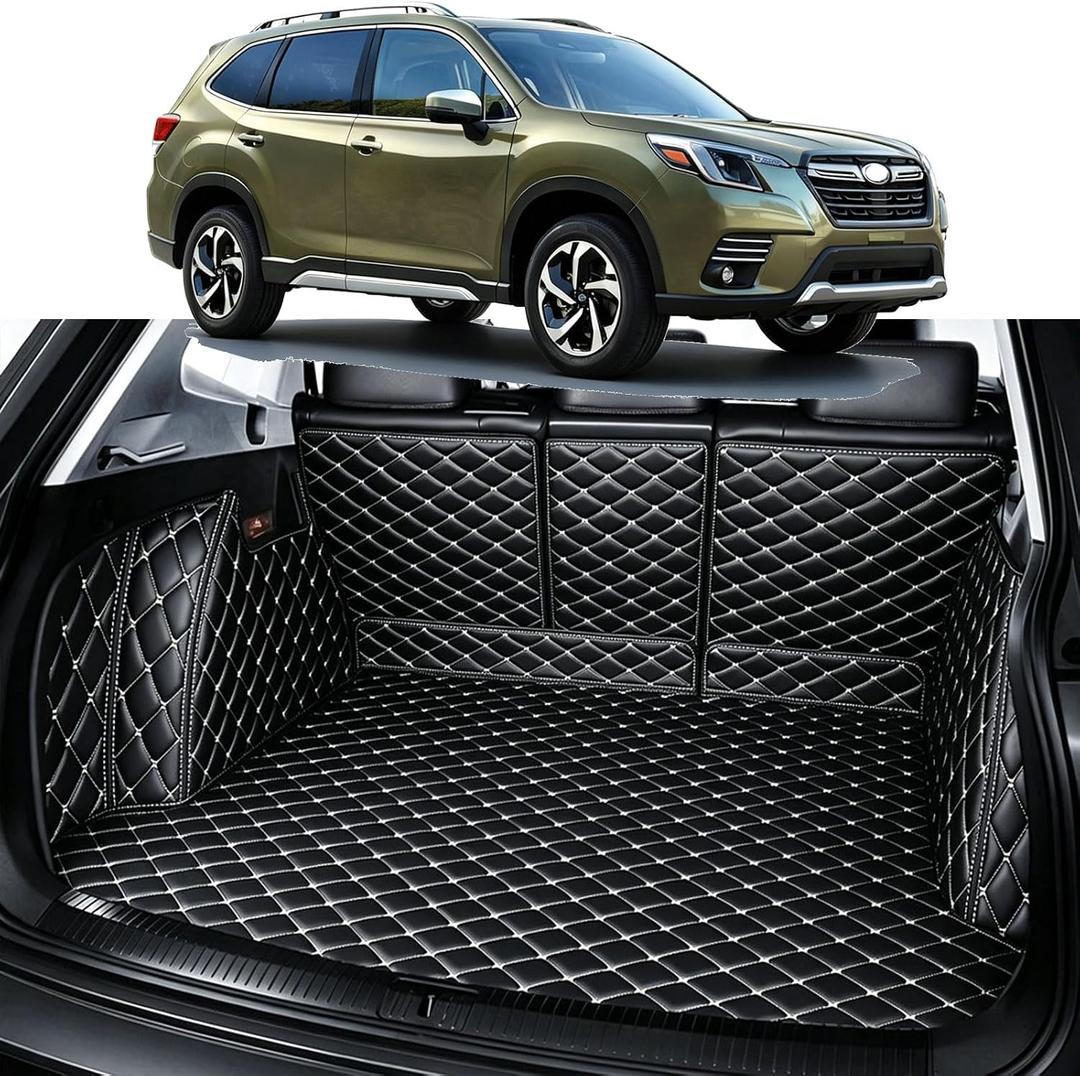 Trunk Mat Compatible with 2019-2024 Subaru Forester Cargo Mat Full Coverage Cargo Liner Rear Trunk Liners Backrest Mat Trunk Side Protection Mats with High-Grade PU Leather
