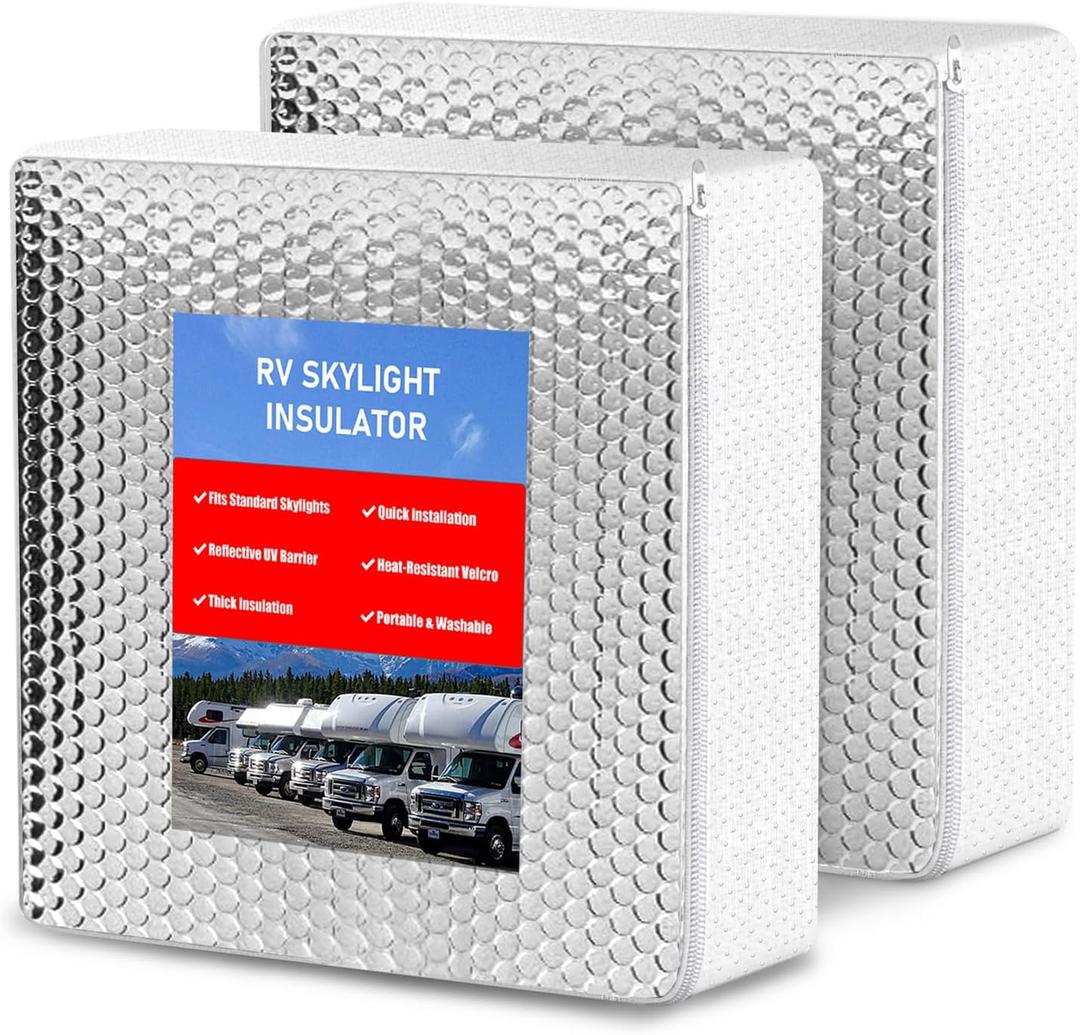 2 Pack RV Skylight Insulator14''x14''x3'', RV Vent Insulator, RV Skylight Cover with Reflective Surface, Waterproof RV Insulation for Inside Camper, RV Skylight Pillow