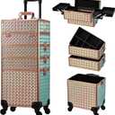 Stagiant Rolling Makeup Case Cosmetology Case on Wheels 4 in 1 Large Cosmetic Organizer Train Case Makeup Travel Case with Key Swivel Wheels Nail Artist Salon Storage Traveling Cart Trunk Rose Gold