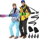 Ski Strap & Pole Carrier  2 Sets per Pack with Ski Masks Included  Adjustable Padded Non-Slip Shoulder Straps for Easy Carrying of Skis & Poles, for Adults & Kids